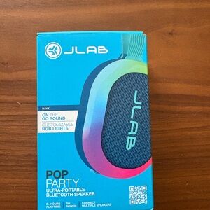 JLab Pop Party Navy Portable Bluetooth Speaker with RGB Lights